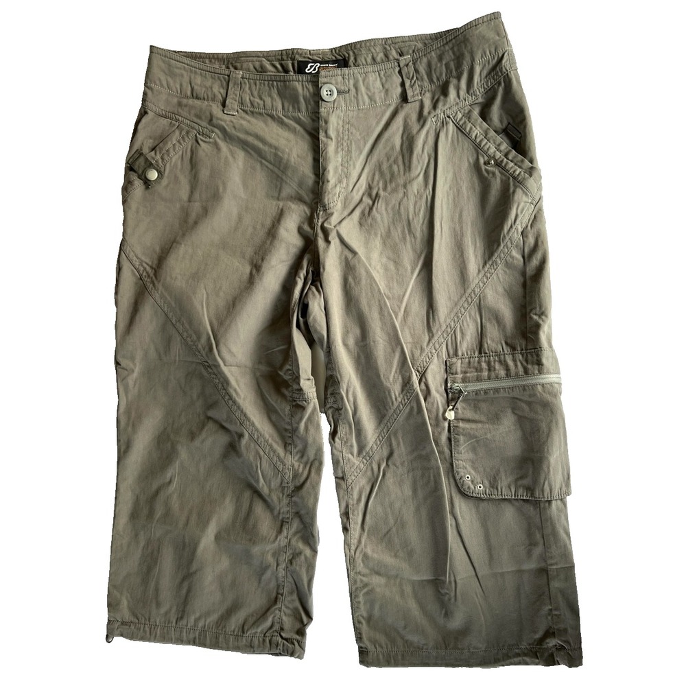 Eddie Bauer Sport Shorts Womens 14 Gray Cargo Outdoor Hiking Nylon Blend Pockets